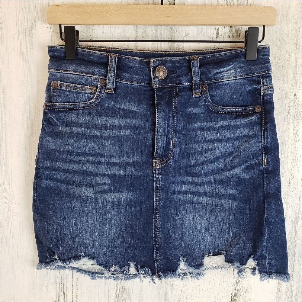 AEO Distressed Denim Mini Skirt Sz 0